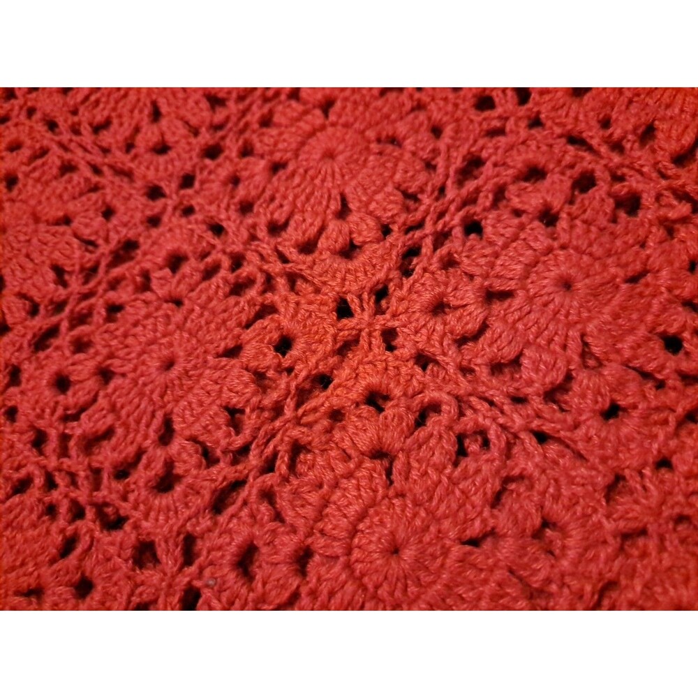 VTG Chaus Woman Crochet Sweater M L Red Open Knit Dolman Sleeves Cottagecore - Picture 4 of 7